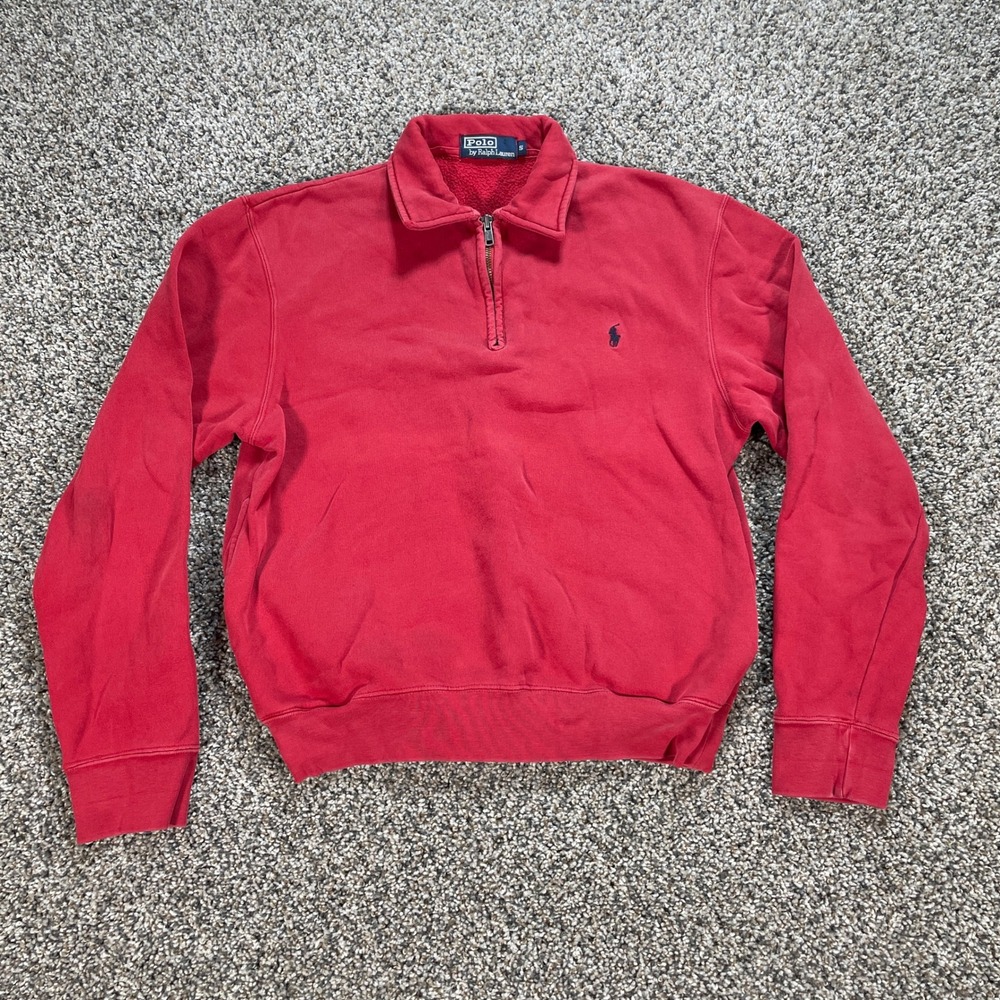 Polo Ralph Lauren Men's S Quarter Zip Sweatshirt Pullover Red Fleece Pony Logo